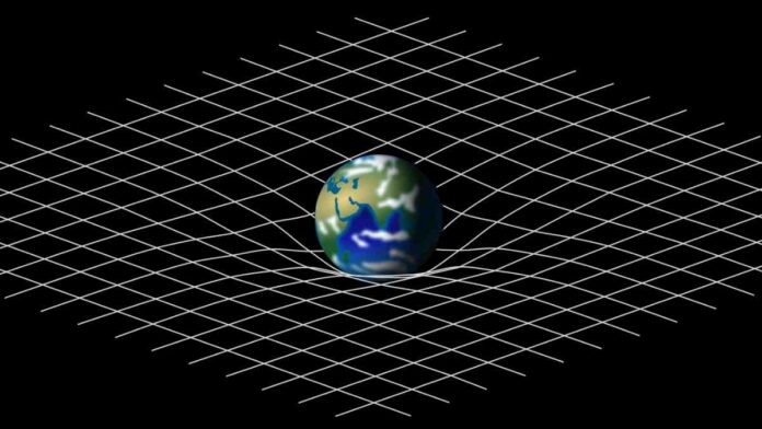 Lattice analogy of spacetime distortion caused by planetary mass.