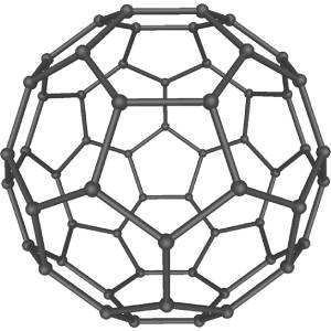 C60 fullerene (buckminsterfullerene) का 3D मॉडल।