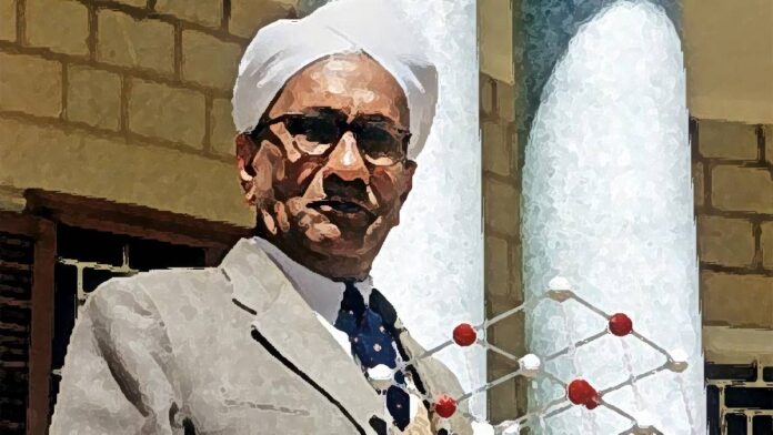 Artistic Illustration of Shri C.V. Raman Holding a Cube