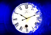 Artistic illustration of a fading clock and mystery of time