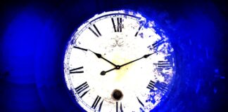 Artistic illustration of a fading clock and mystery of time