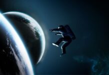 Artistic Illustration of an Astronaut in Space Free Falling Due to Zero Gravity