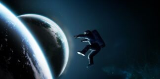 Artistic Illustration of an Astronaut in Space Free Falling Due to Zero Gravity