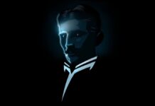 Artistic illustration of Nikola Tesla.