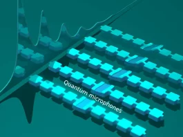 छवि 1: ध्वनि कणों और तरंगों का पता लगाने के लिए क्वांटम माइक्रोफोन का कलात्मक चित्रण। | क्वांटम प्रौद्योगिकी
