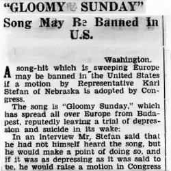 Gloomy Sunday may be banned in the US, newspaper cut