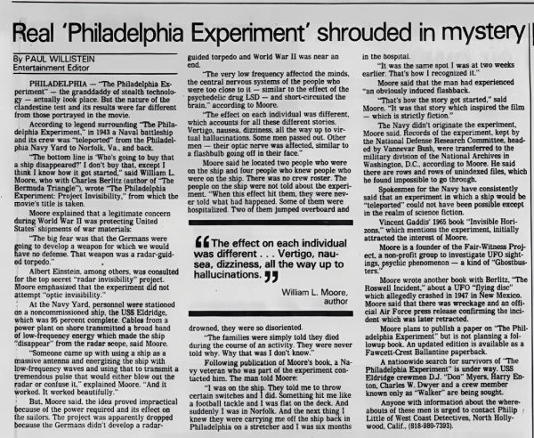 Philadelphia Experiment from the Morning Call Newspaper 1984