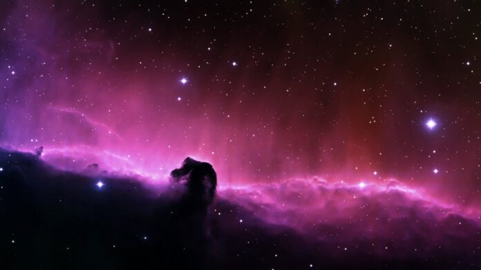 The Horsehead Nebula is a swirling cloud of gas and dust about 1500 light years from Earth in the constellation Orion.